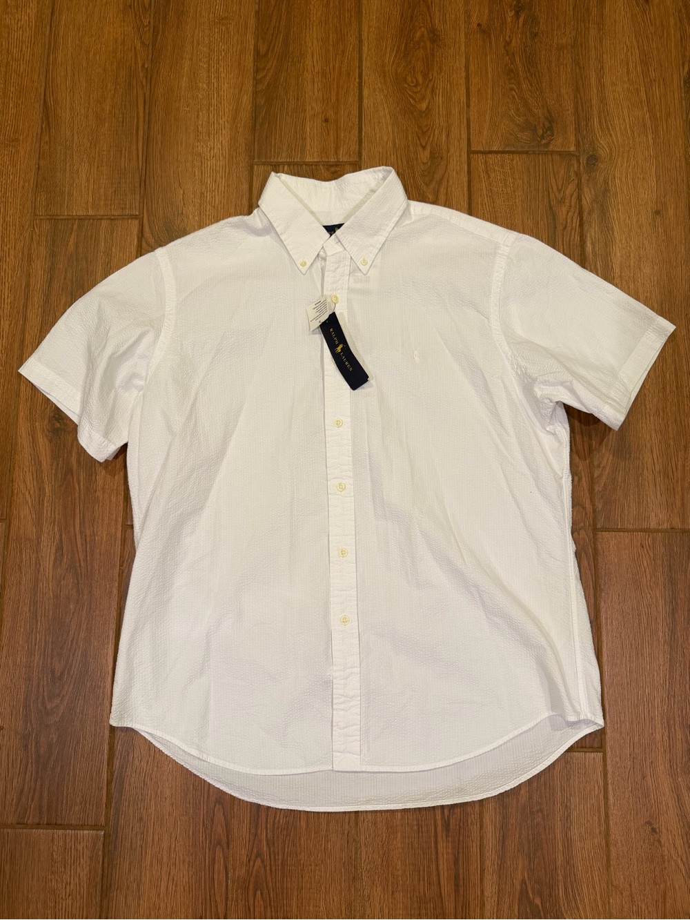 Polo by Ralph Lauren White seersucker Short-Sleeve Button-Down Shirt / men’s xl
